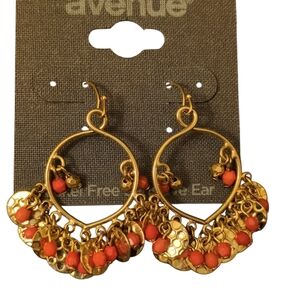 Avenue Gold and Coral Hoop Earrings